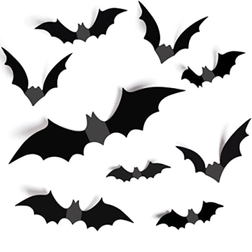 Creepy Halloween Bat Wall Decor - 64 Pcs 3D Stickers for Spooky Decor