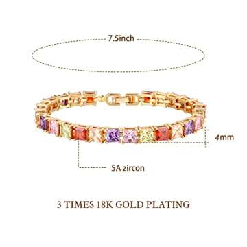 Esbbela Tennis Bracelet for Women Colorful Square Cut 4mm Cubic Zirconia Artificial Diamond Rainbow ...