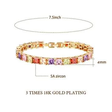 Esbbela Tennis Bracelet for Women Colorful Square Cut 4mm Cubic Zirconia Artificial Diamond Rainbow ...