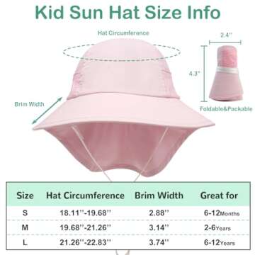 XIAOHAWANG Girls Sun Hat Baby Beach Hats Toddler Boys UPF 50+ Kids Summer Protection Cap Wide Brim Neck Flap(6-12Months,2 Pack(Pink+White))