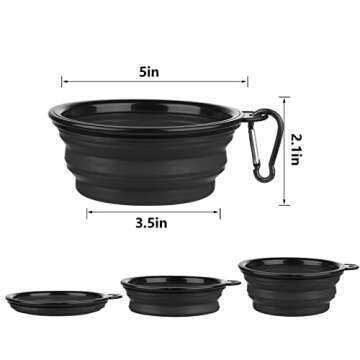 Dog Bowl Pet Collapsible Bowls, 2 Pack Collapsible Dog Water Bowls for Cats Dogs, Portable Pet Feeding Watering Dish for Walking Parking Traveling with 2 Carabiners (Small, Black+Black)