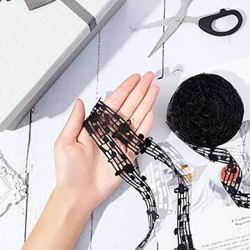 Shappy 20 Yards 28 mm Hollow Music Note Ribbon Musical Grosgrain Engraved Notation Craft Ribbons Clothing Trim Accessories for DIY Handmade Wrapping Homecoming Supplies(1 Roll)