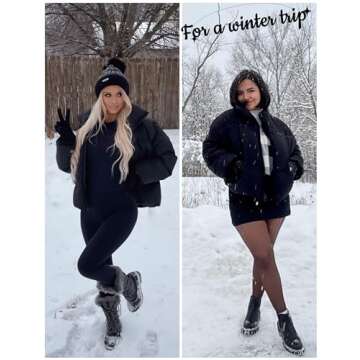 Lianlive Womens Cropped Puffer Jacket Oversized Black Short Puffy Winter Coat (Black-L)