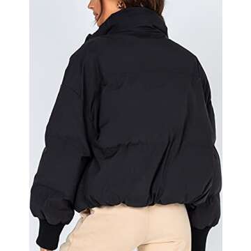 Lianlive Womens Cropped Puffer Jacket Oversized Black Short Puffy Winter Coat (Black-L)