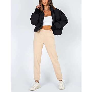 Lianlive Womens Cropped Puffer Jacket Oversized Black Short Puffy Winter Coat (Black-L)