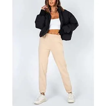 Lianlive Womens Cropped Puffer Jacket Oversized Black Short Puffy Winter Coat (Black-L)