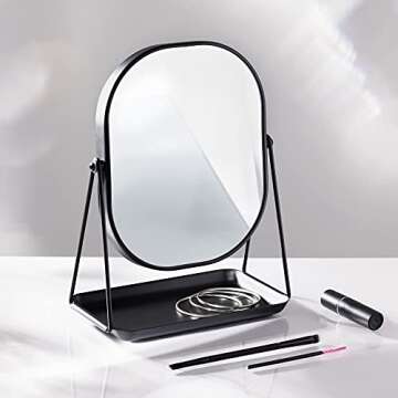 Navaris Vanity Mirror with Tray - Table Top Mirror with Metal Stand and Storage - 7" x 9" Mirror Siz...