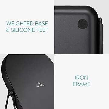 Navaris Vanity Mirror with Tray - Table Top Mirror with Metal Stand and Storage - 7" x 9" Mirror Size - For Makeup, Tabletop, Desk - Black Finish