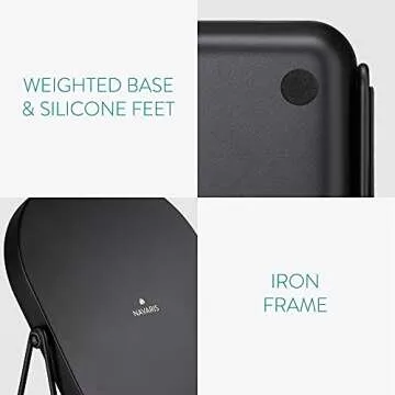 Navaris Vanity Mirror with Tray - Table Top Mirror with Metal Stand and Storage - 7" x 9" Mirror Size - For Makeup, Tabletop, Desk - Black Finish