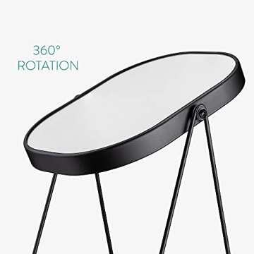 Navaris Vanity Mirror with Tray - Table Top Mirror with Metal Stand and Storage - 7" x 9" Mirror Size - For Makeup, Tabletop, Desk - Black Finish