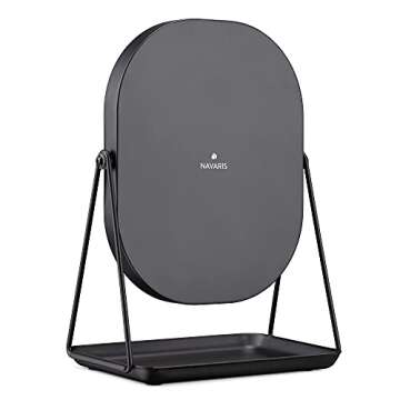 Navaris Vanity Mirror with Tray - Table Top Mirror with Metal Stand and Storage - 7" x 9" Mirror Size - For Makeup, Tabletop, Desk - Black Finish