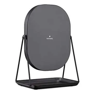 Navaris Vanity Mirror with Tray - Table Top Mirror with Metal Stand and Storage - 7" x 9" Mirror Size - For Makeup, Tabletop, Desk - Black Finish