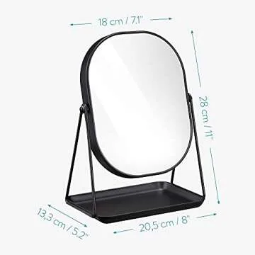 Navaris Vanity Mirror with Tray - Table Top Mirror with Metal Stand and Storage - 7" x 9" Mirror Size - For Makeup, Tabletop, Desk - Black Finish