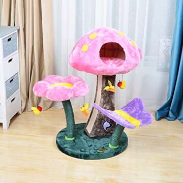 Catry Cat Tree – Nature Looking of Cat beds and Furniture All-in-1, Allure Cats Love to Lounge in and Lazily Recline While Playing with Cute Bees Toys and Scratching Post, Flowers (CT200436)