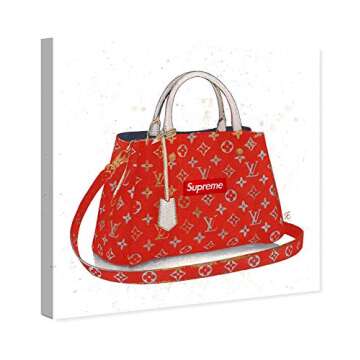The Oliver Gal Artist Co. Fashion and Glam Wall Art Canvas Prints 'Doll Memories-Details Bag Square Urban' Handbags Home Décor, 36" x 36", Red, White