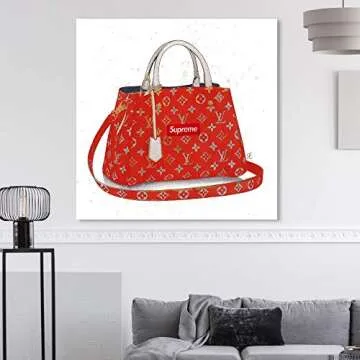 The Oliver Gal Artist Co. Fashion and Glam Wall Art Canvas Prints 'Doll Memories-Details Bag Square Urban' Handbags Home Décor, 36" x 36", Red, White