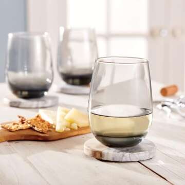 Libbey Classic Smoke All-Purpose Stemless Wine Glass Set, Timeless Wine Glasses Set of 6, 15.25 Oz, ...