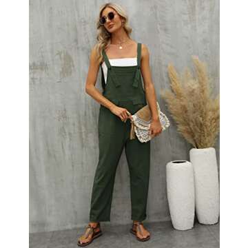 Gihuo Women's Linen Overalls Loose Fit Baggy Bib Overalls Wide Leg Jumpsuit(Army Green, Medium)