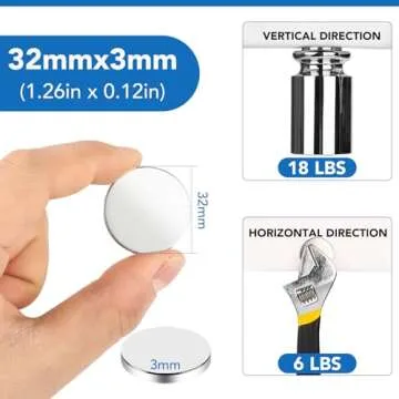 LOVIMAG Super Strong Neodymium Disc Magnets, Powerful Rare Earth Magnets with Double-Sided Adhesive for Fridge, DIY, Building, Scientific, Craft, and Office Magnets - 1.26 inch x 1/8 inch, Pack of 12