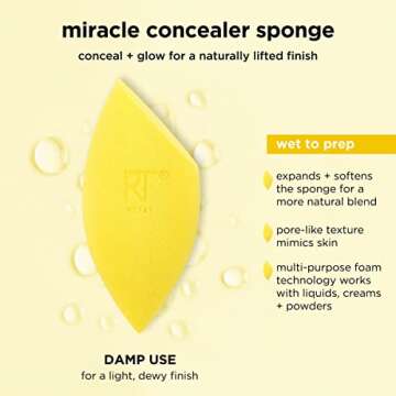 Real Techniques Miracle Concealer Sponge, Makeup Blending Sponge For Liquid & Cream Concealer, Elongated Shape For Precise Application Under Eyes & Tight Areas, Yellow, Latex-Free Foam, 2 Count