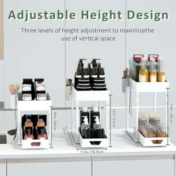 seasky Under Sink Organizers and Storage 2 Pack, 2 Tier Adjustable Height Sliding Bathroom Organizer...
