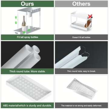 seasky Under Sink Organizers and Storage 2 Pack, 2 Tier Adjustable Height Sliding Bathroom Organizer, Kitchen Organizer Multipurpose Under Sink Cabinet Storage with 8 Hooks and 2 Hanging Cup