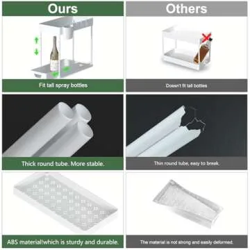 seasky Under Sink Organizers and Storage 2 Pack, 2 Tier Adjustable Height Sliding Bathroom Organizer, Kitchen Organizer Multipurpose Under Sink Cabinet Storage with 8 Hooks and 2 Hanging Cup