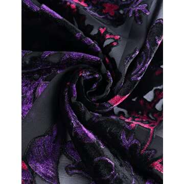 WeHello Women's Burnout Velvet Kimono Long Cardigan Cover Up Without Tassel (Black/Purple)…