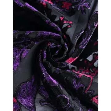 WeHello Women's Burnout Velvet Kimono Long Cardigan Cover Up Without Tassel (Black/Purple)…