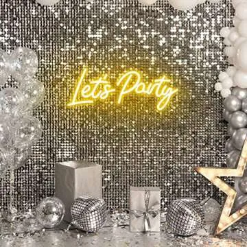 Kavaas Lets Party Neon Sign for Wall Decor - 16.5''x 6.9'' Let's Party Neon Sign for Birthday, Wedding, Bachelorette, Engagement Party Decorations (Warm White)