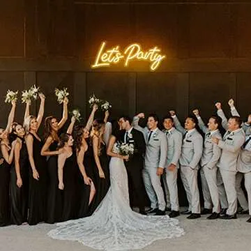 Kavaas Lets Party Neon Sign for Wall Decor - 16.5''x 6.9'' Let's Party Neon Sign for Birthday, Wedding, Bachelorette, Engagement Party Decorations (Warm White)