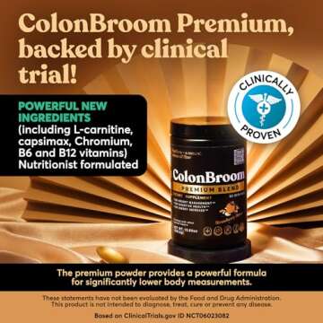 ColonBroom Premium Weight Management Supplement (Strawberry) - Colon Broom Psyllium Husk Fiber Powder Drink - Gluten Free, Non-GMO Colon Cleanse for Bloating Relief & Gut Health, 60 Servings