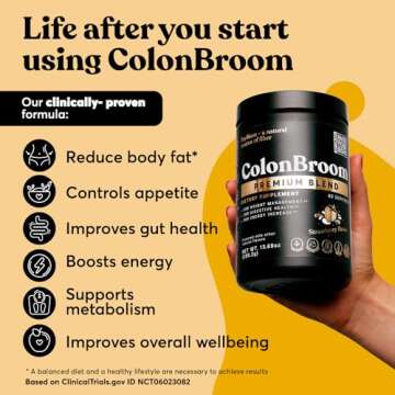 ColonBroom Premium Weight Management Supplement (Strawberry) - Colon Broom Psyllium Husk Fiber Powder Drink - Gluten Free, Non-GMO Colon Cleanse for Bloating Relief & Gut Health, 60 Servings