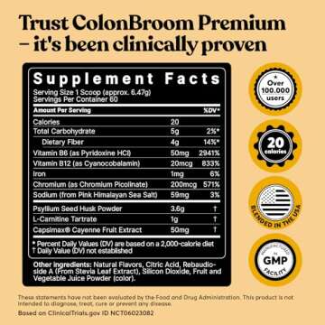ColonBroom Premium Weight Management Supplement (Strawberry) - Colon Broom Psyllium Husk Fiber Powder Drink - Gluten Free, Non-GMO Colon Cleanse for Bloating Relief & Gut Health, 60 Servings
