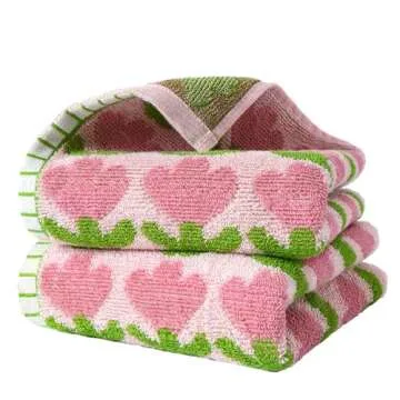 YiLUOMO Pink Hand Towel Set of 2 Super Soft 100% Cotton Tulips Pattern Quick Dry Highly Absorbent Bathroom Hand Towels 13 x 29 Inch