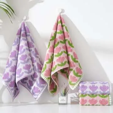 YiLUOMO Pink Hand Towel Set of 2 Super Soft 100% Cotton Tulips Pattern Quick Dry Highly Absorbent Bathroom Hand Towels 13 x 29 Inch