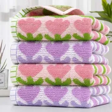 YiLUOMO Pink Hand Towel Set of 2 Super Soft 100% Cotton Tulips Pattern Quick Dry Highly Absorbent Bathroom Hand Towels 13 x 29 Inch