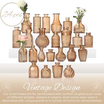 Timeliss Glass Bud Flower Vase Set, Clear Glass Vases for Home Decor, Centerpiece Table Decorations for Weddings, Parties and More, Rustic and Vintage Decor, Amber-Colored Bud Vases in Bulk 24