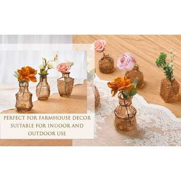 Timeliss Glass Bud Flower Vase Set, Clear Glass Vases for Home Decor, Centerpiece Table Decorations for Weddings, Parties and More, Rustic and Vintage Decor, Amber-Colored Bud Vases in Bulk 24