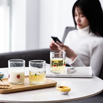 G Hand Blown Drinking Glasses, Bubble Cute Fruit Glasses,Stereoscopic Designs Grapes, Pineapples, Cherries, Strawberry Juice Glasses Set of 4, 15.4 oz For Coffee,Tea Soda, Milke, Cocktail, Old Fashion