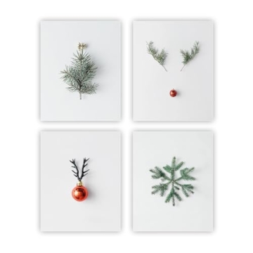 heilkee Modern Christmas Wall Art Prints(UNFRAMED 8x10in, 4 Piece, Paper, Minimalist, Bathroom, Bedroom, Living Room, Winter)