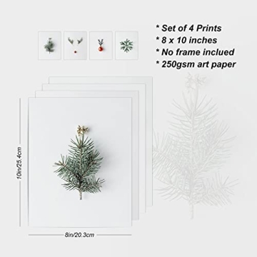 heilkee Modern Christmas Wall Art Prints(UNFRAMED 8x10in, 4 Piece, Paper, Minimalist, Bathroom, Bedroom, Living Room, Winter)