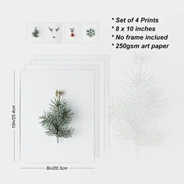 heilkee Modern Christmas Wall Art Prints(UNFRAMED 8x10in, 4 Piece, Paper, Minimalist, Bathroom, Bedroom, Living Room, Winter)