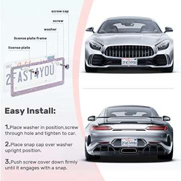 QUANQIUFEI 2 Pack Bling License Plate Frames, Sparkly Rhinestone Diamond Car License Plate Cover for...