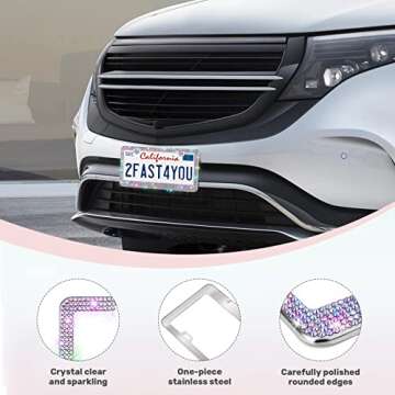 QUANQIUFEI 2 Pack Bling License Plate Frames, Sparkly Rhinestone Diamond Car License Plate Cover for Women, Stainless Steel Car Accessories with Glitter Crystal Caps (Colorful)