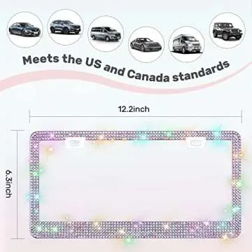 QUANQIUFEI 2 Pack Bling License Plate Frames, Sparkly Rhinestone Diamond Car License Plate Cover for Women, Stainless Steel Car Accessories with Glitter Crystal Caps (Colorful)