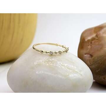 Dazzlingrock Collection 0.06 Carat Round White Diamond Bead Dot Stackable Ring for Women in 10K Solid Yellow Gold, Size 7