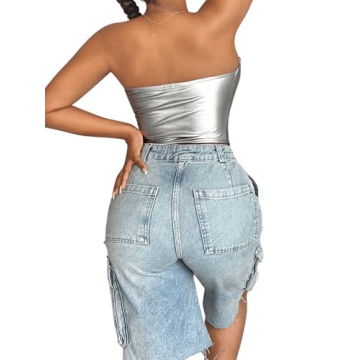 GORGLITTER Metallic Asymmetrical Tube Top for Trendy Style