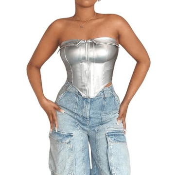 GORGLITTER Metallic Asymmetrical Tube Top for Trendy Style