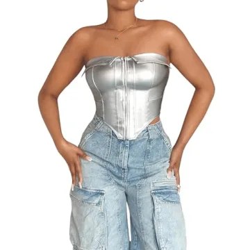 GORGLITTER Metallic Asymmetrical Tube Top for Trendy Style